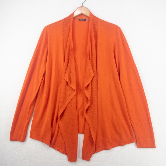 Magaschoni Sweater Womens Large Orange Silk Cashmere Blend Open Front Cardigan - Picture 1 of 13